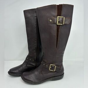 boc Born Womens Brown Leather Knee High Riding Boots Buckle Side Zip Size 6M